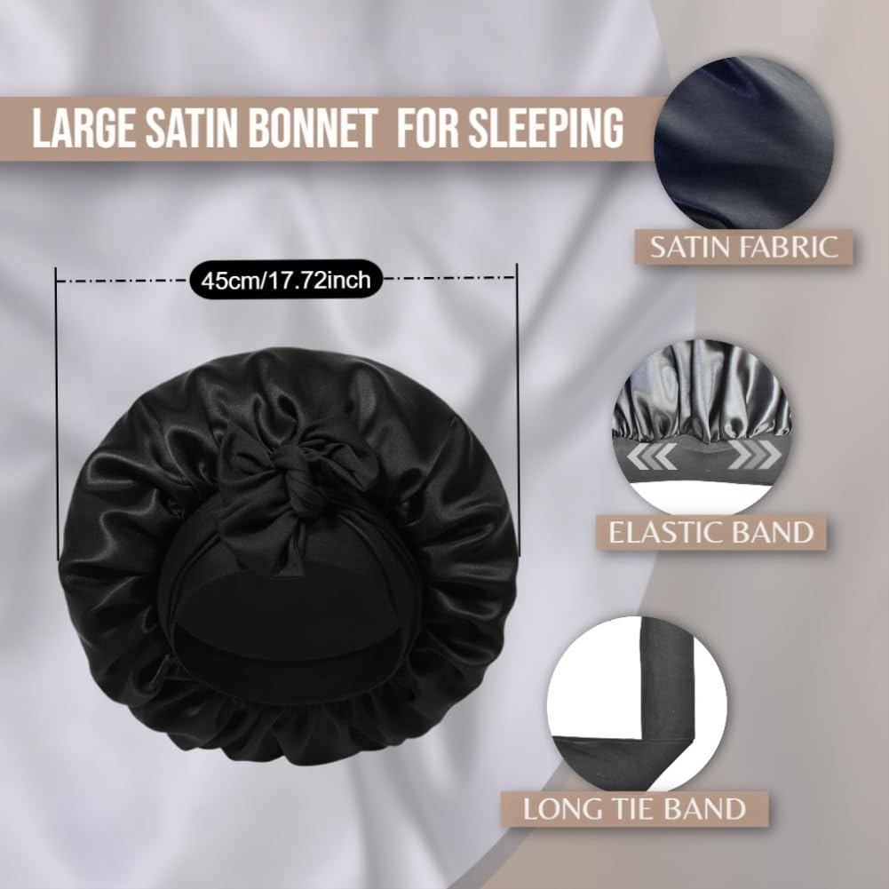 Satin Bonnets for Sleeping Women Braids Long Hair Cover Silk Hair Bonnet Night Caps XL Large Satin Sleep Cap with Tie