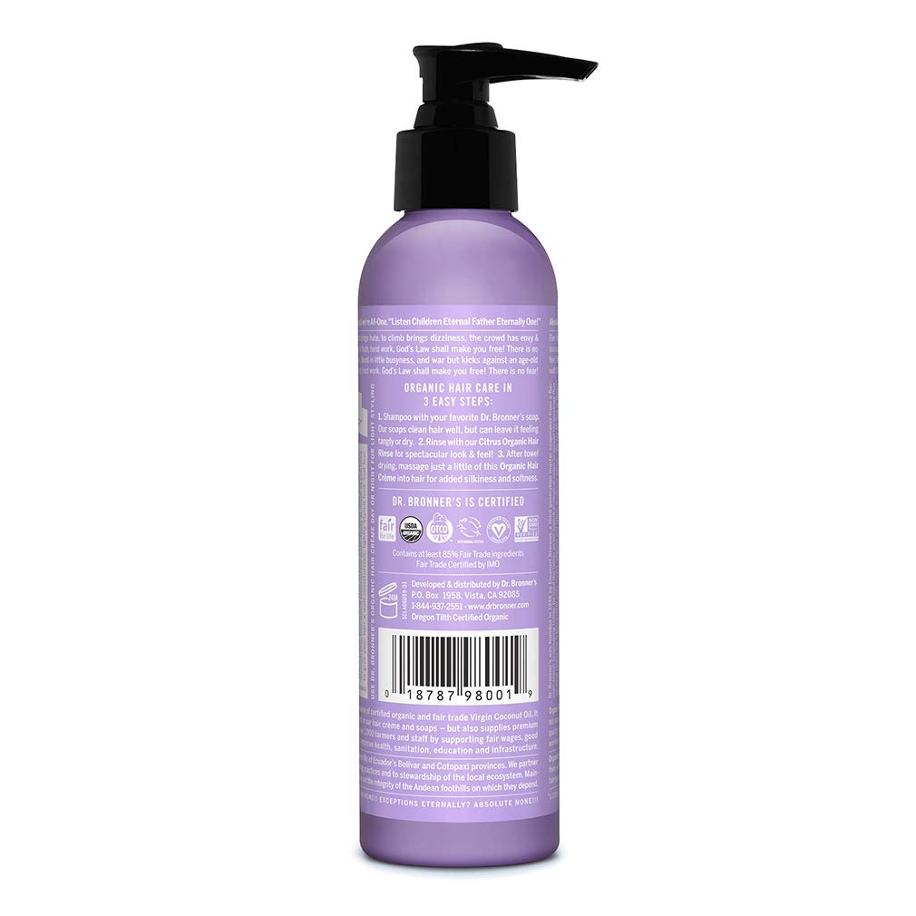 Dr. Bronner's Organic Hair Crème Leave-In Conditioner Styling Cream Anti Frizz Hair Product for Women & Men Hair Cream USDA Organic, Cruelty Free