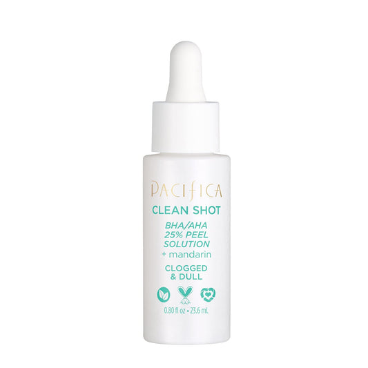 Face Serum by Pacifica - Clean Shot AHA-BHA 25% Peel Solution with Glycolic & Salicylic Acid - Exfoliating Facial Peel with Willow Bark, Turmeric