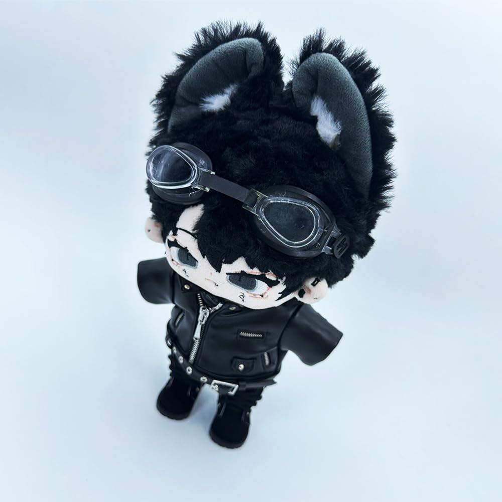 niannyyhouse 20cm Plush Doll Clothes Leather Coat Jeans Glasses Vest Shoes Jacket Outfit 8in Dolls Dress Up (Black-20cm)