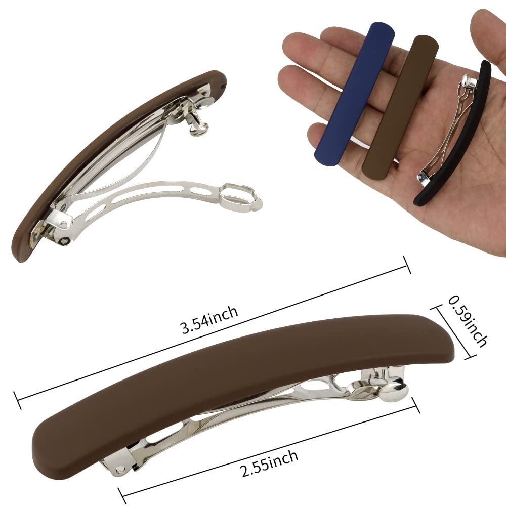 ATODEN Hair Claw Clips for Women - 3Pcs Matte Barrettes for Thin Fine Hair, 3.54" Flat Pins, French Clips for Short Medium Hair, Hair Accessories