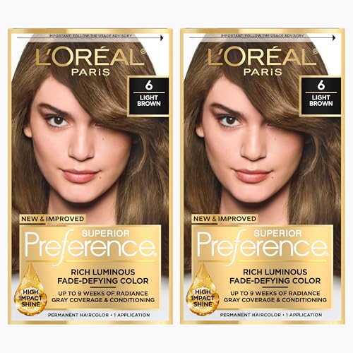 L'Oreal Paris Superior Preference Luminous Fade-Defying Permanent Hair Color, Hair Dye For Up to 9 Weeks of Radiance, Light Brown 6, 1 Hair Dye Kit