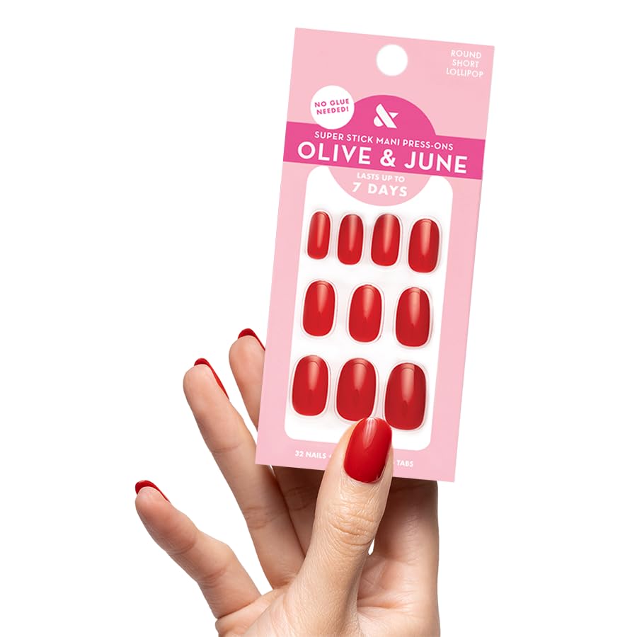 Olive & June Classic Super Stick Mani Summer Press On Nails | No Glue Needed | 32 Tab Nails 16 Sizes | Non-Toxic Tabs Easy On-Off Non-Damaging | 7-Day Beauty & Personal Care Olive & June