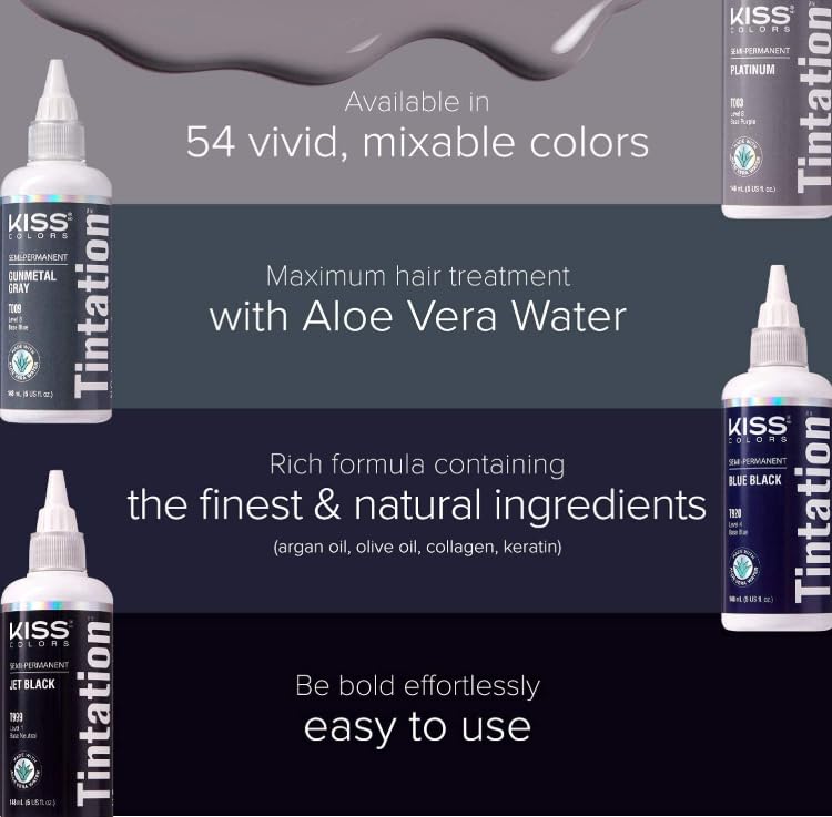 Red by Kiss Tintation Semi-Permanent Hair Color, Aloe Vera Water Based, Argan Oil, Olive Oil, Collagen & Keratin, Long-Lasting Color Dye (Mystic