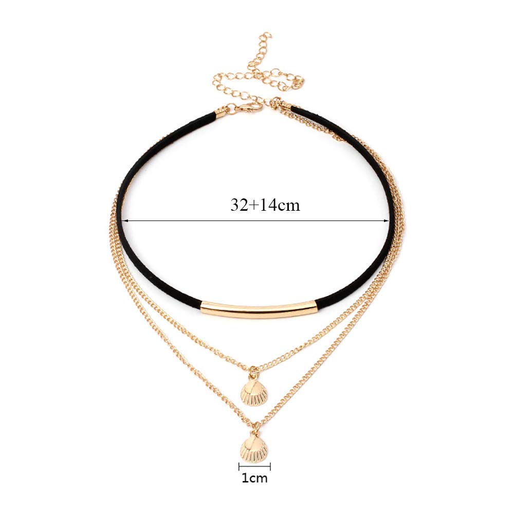 DoubleNine Cowrie Shell Silver Gold Pendant Velvet Choker Ethnic Seashell Boho Chic Women Multilayer Necklace Accessories (gold)