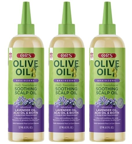 ORS Olive Oil Braidzone Soothing Scalp Oil with Lavender, Acai & Biotin for Nourishment 4.3 oz (Pack of 3)