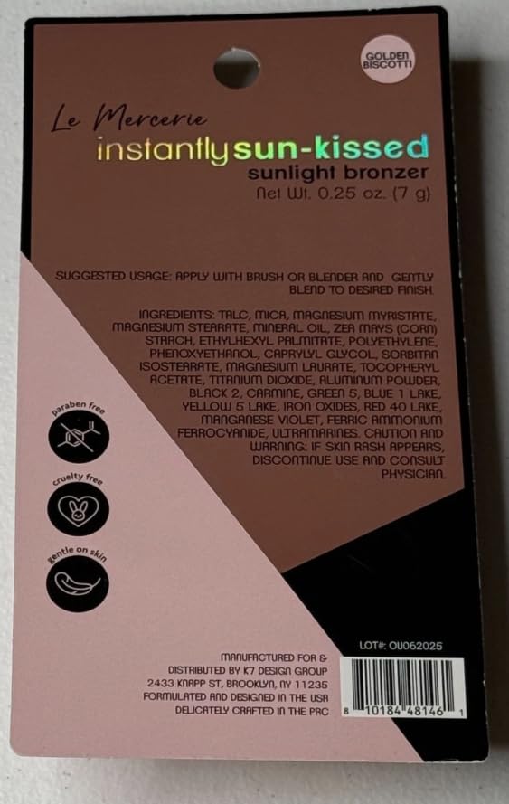 Le Mercerie Instantly Sun-Kissed Sunlight Bronzer, Golden Biscotti, Paraben Free, Cruelty Free, 0.25 oz