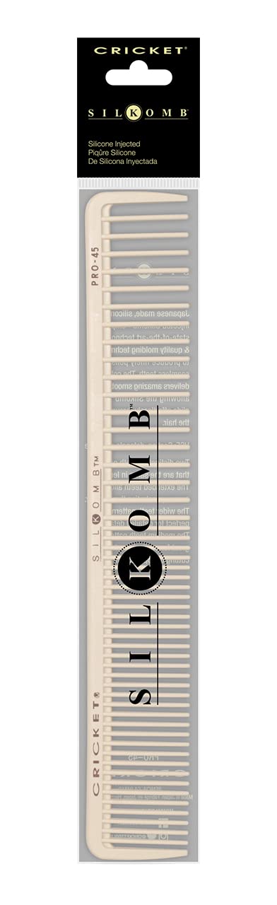 Cricket Silkomb Pro-45 All Purpose Professional Hair Stylist Comb - Japanese Made, Silicone Injected, Dual Tooth Patterns for Detangling, Cutting