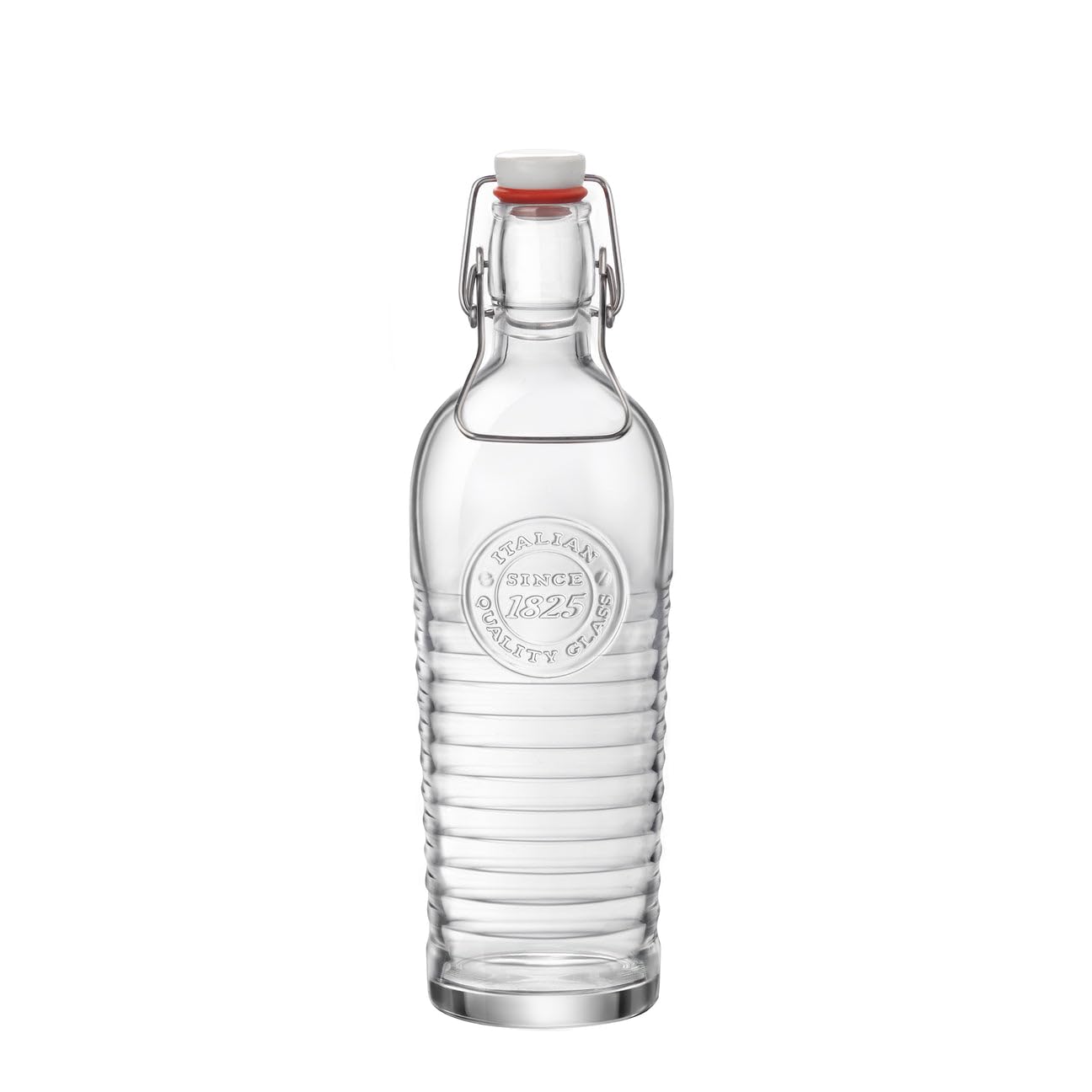 Bormioli Rocco Officina Water Bottle | 37.25 oz, Italian Glass Pitcher | Airtight Seal & Metal Clamp | Easy To Carry Handle, Dishwasher Safe