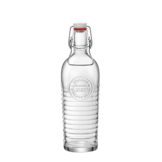 Bormioli Rocco Officina Water Bottle | 37.25 oz, Italian Glass Pitcher | Airtight Seal & Metal Clamp | Easy To Carry Handle, Dishwasher Safe