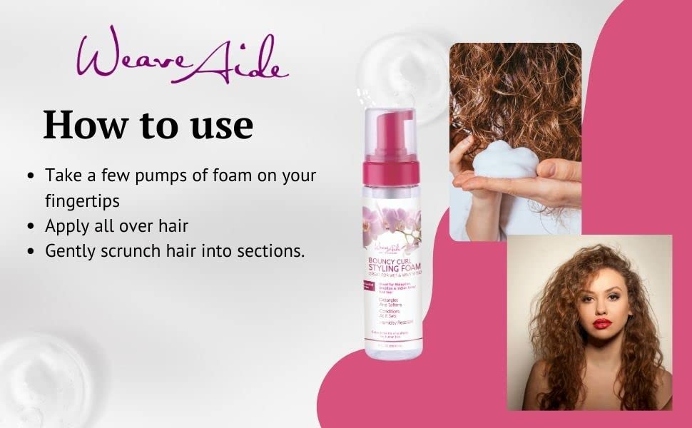 Weave Aide Bouncy Curl Styling Mousse - 8 oz. Frizz Control for Curl Definition and Enhancement, Anti-Frizz Formula