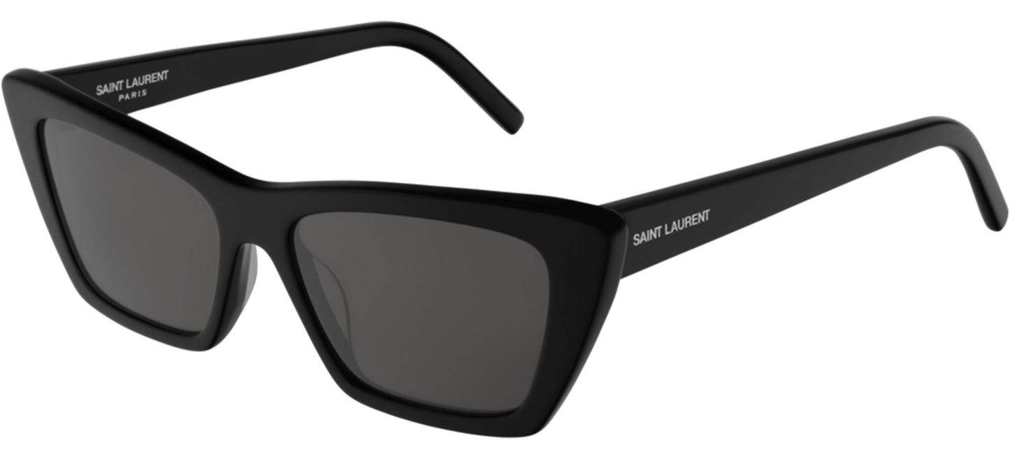 Saint Laurent Women's Narrow Cat Eye Sunglasses, Shiny Black/Grey Green, One Size