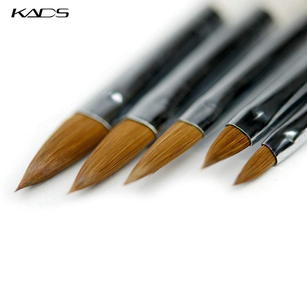 KADS Kolinsky Sable Acrylic Brush Set - 5pcs, Sizes 2# to 10#, Black Kolinsky Sable Nail Brushes Beauty & Personal Care KADS