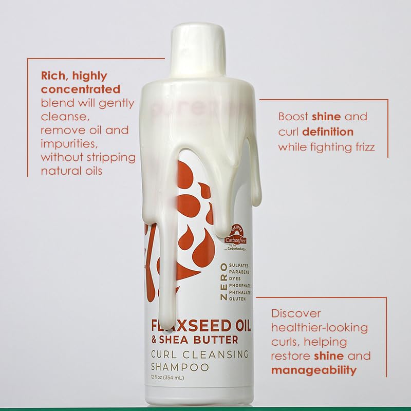 Purezero Flaxseed Oil & Shea Butter Shampoo and Conditioner Set - Curl Care - For Curly Hair Detangle & Defrizz - Zero Sulfates/Parabens/Dyes -100%