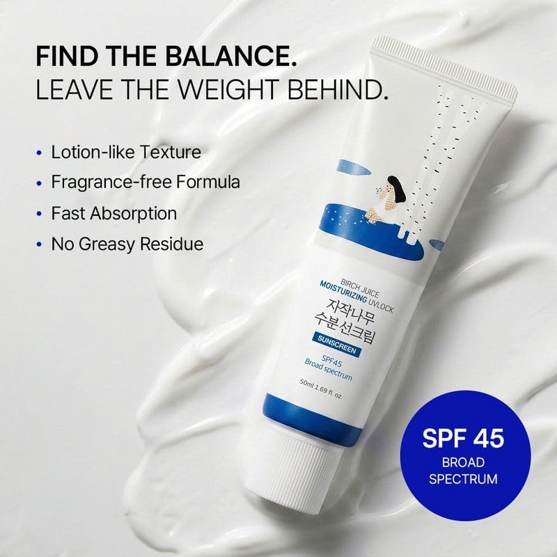 ROUND LAB Birch Juice Moisturizing UV LOCK SPF 45, 1.69 Fl Oz, Hydrating Lotion-like Lightweight Glow Sunscreen for Sensitive Skin, No White Cast Beauty and Personal Care ROUND LAB