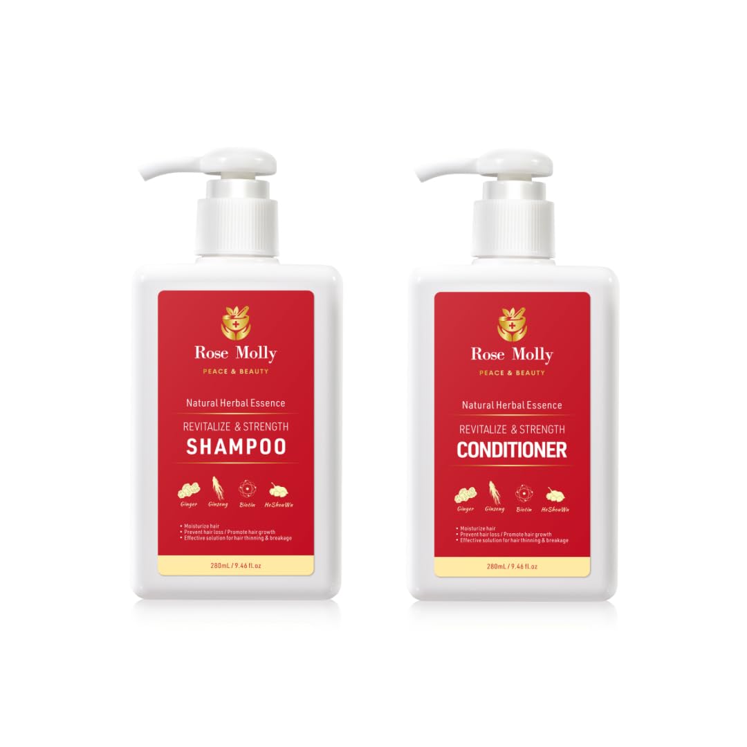 Rose Molly Natural Herbal Essence Revitalize & Strength Shampoo and Conditioner Set, 17.63 fl oz