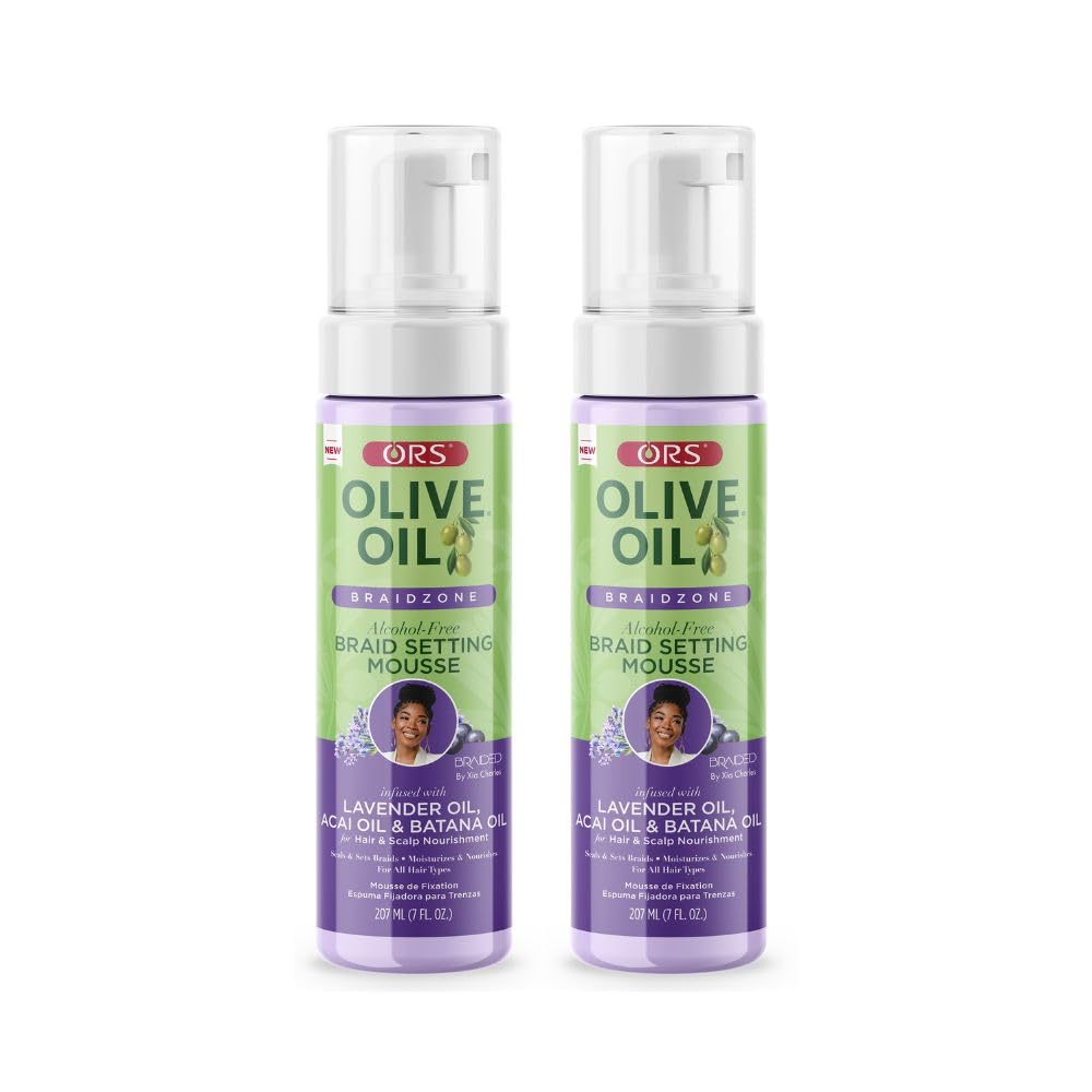 ORS Olive Oil Braidzone Braid Setting Mousse with Lavender, Acai & Batana Oil 7 Ounces (Pack of 2)