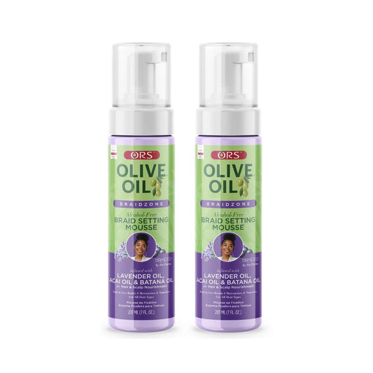 ORS Olive Oil Braidzone Braid Setting Mousse with Lavender, Acai & Batana Oil 7 Ounces (Pack of 2)