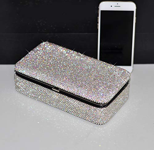 Bestbling Bling Crystal Leather Portable Travel Jewelry Box Organizer Display Storage Case for Rings Earrings Necklace (Silver)