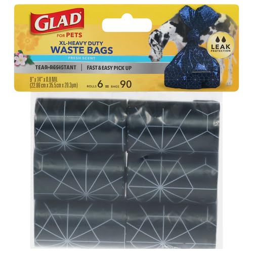 Glad for Pets Extra Large Tropical Breeze Scented Dog Waste Bags Refill Rolls, 90 Count - 15 Bags Per Roll, Durable Poop Bag Refills for Dogs