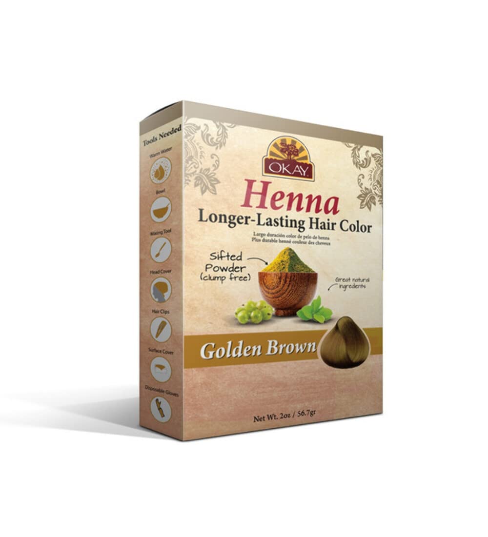 OKAY Pure Naturals Henna Hair Color Golden Brown 2oz - Natural Herbal Hair Dye for Gray Coverage, Long-Lasting Color, Conditions & Strengthens Hair