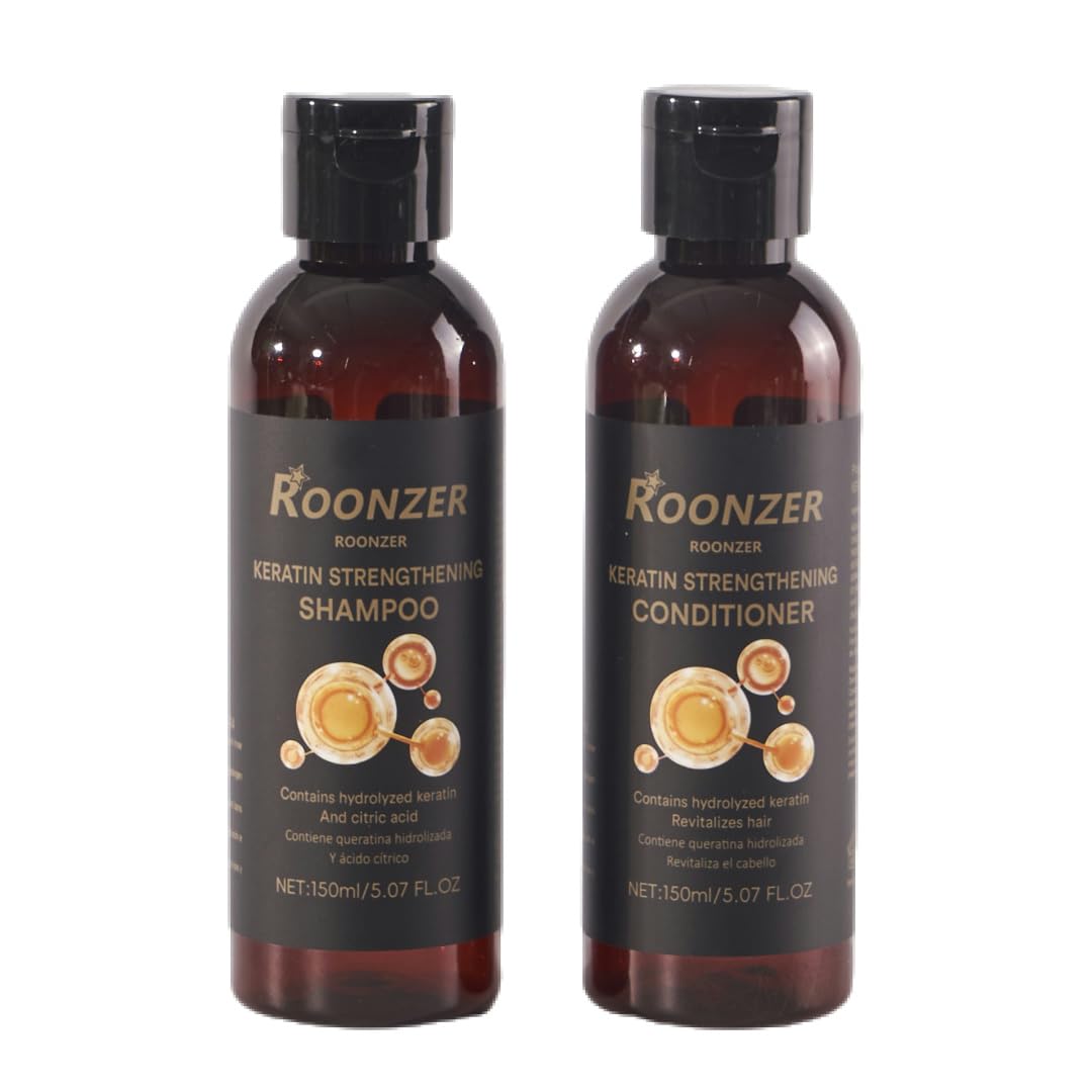 ROONZER Keratin Shampoo & Conditioner Set for All Hair Types | Deep Cleanse + Intense Hydration | Strengthening & Anti-Frizz Formula | Reduces