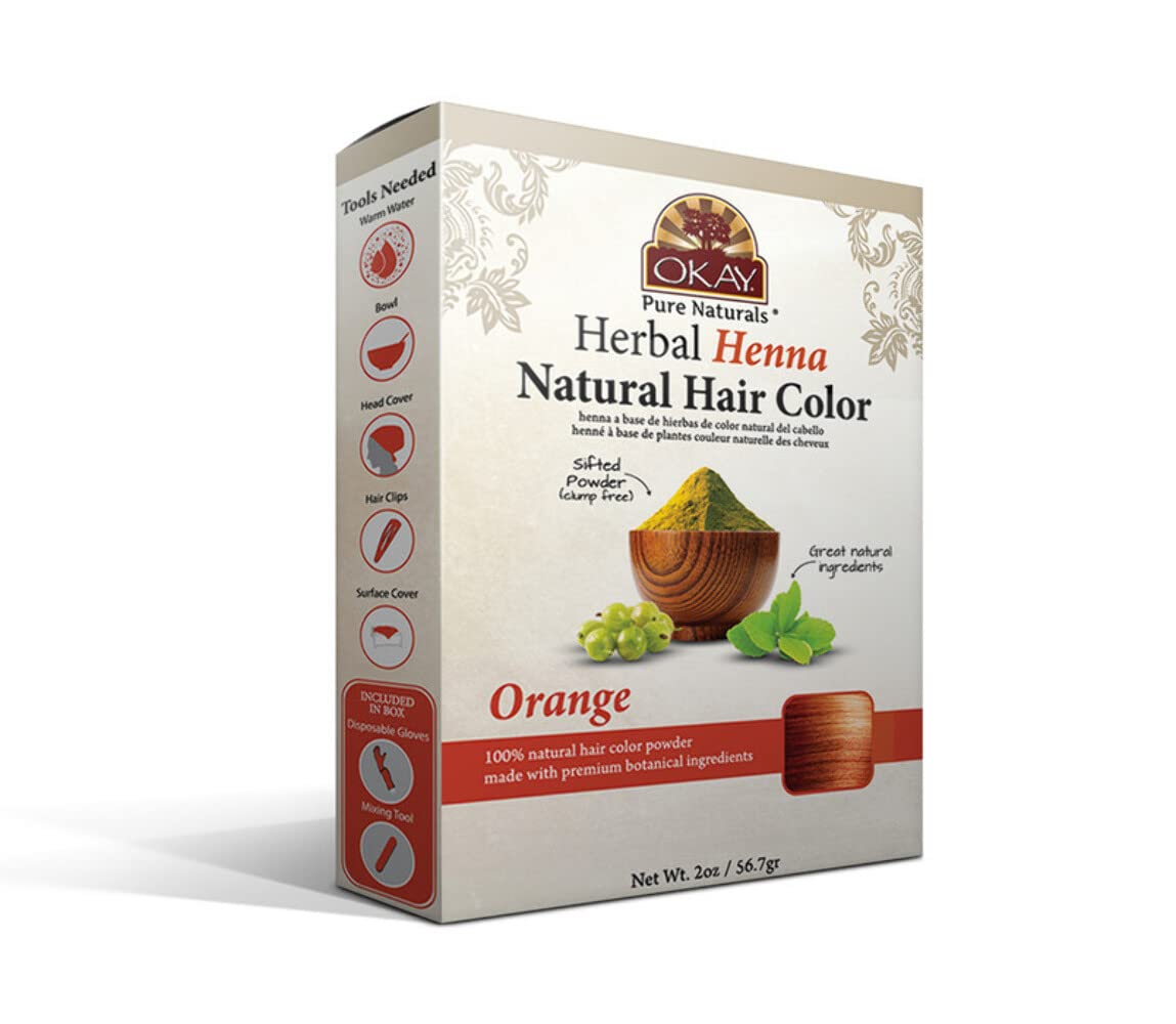 Okay Pure Naturals | Herbal Henna Hair Color Orange | All-Natural Dye | Free Of Harmful Chemicals | Vibrant Rich Color Pigment | Sifted Clump Free