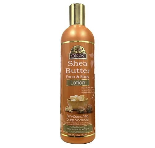 OKAY | Shea Butter Face and Body Lotion | For All Skin Types | Helps Restore Elasticity | With Glycerin, Vitamin E & Aloe Vera | Free of Paraben