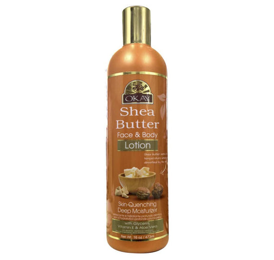 OKAY | Shea Butter Face and Body Lotion | For All Skin Types | Helps Restore Elasticity | With Glycerin, Vitamin E & Aloe Vera | Free of Paraben