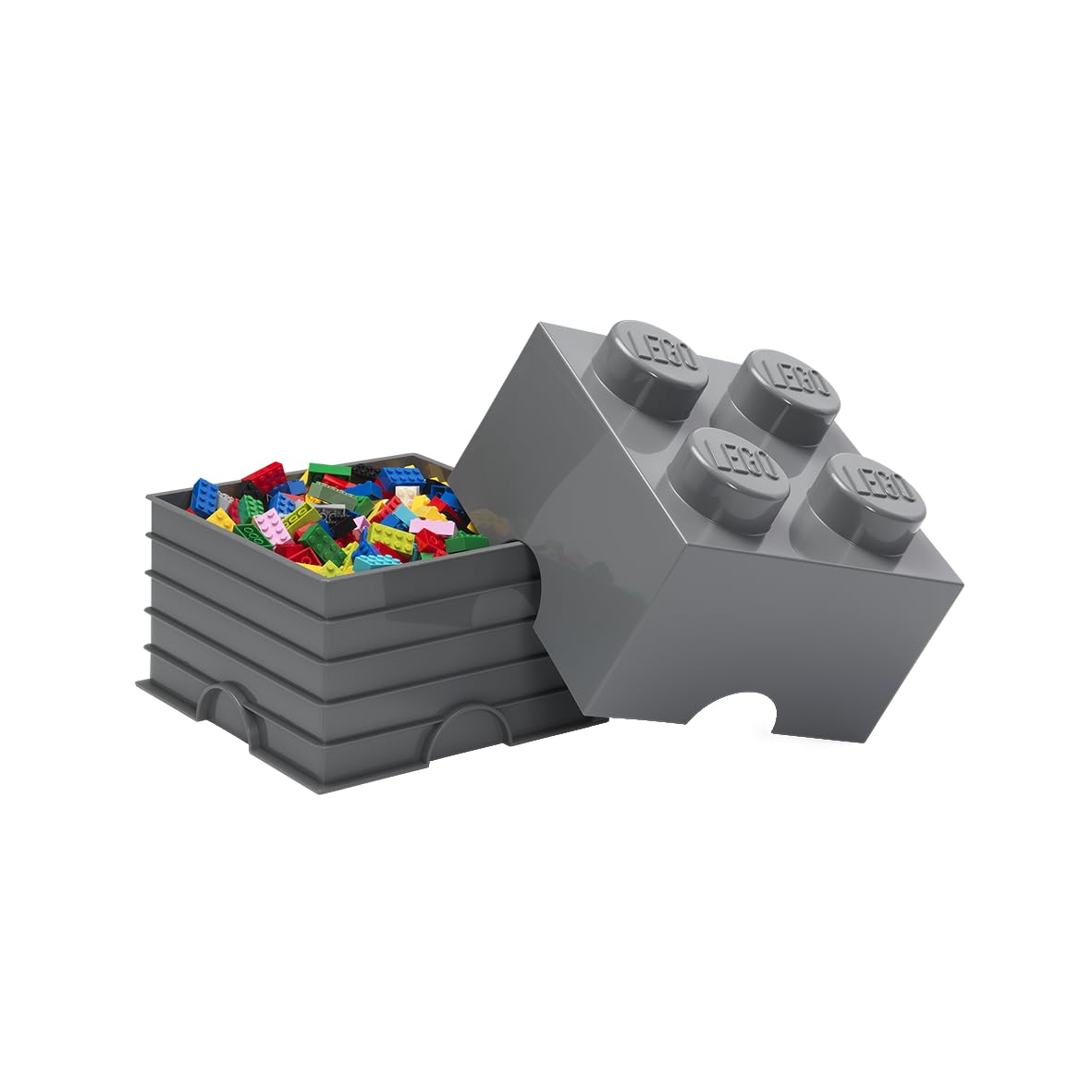 LEGO Storage Brick 4 - studs Dark Grey - Stackable Plastic Storage Box with Lid for Kids and Adults Ideal Desk Organizer and Toy Box - 5.6L Capacity