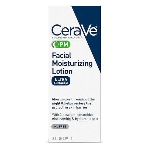 CeraVe PM Facial Moisturizing Lotion | Night Cream with Hyaluronic Acid and Niacinamide | Ultra-Lightweight, Oil-Free Moisturizer for Face | 3 Ounce