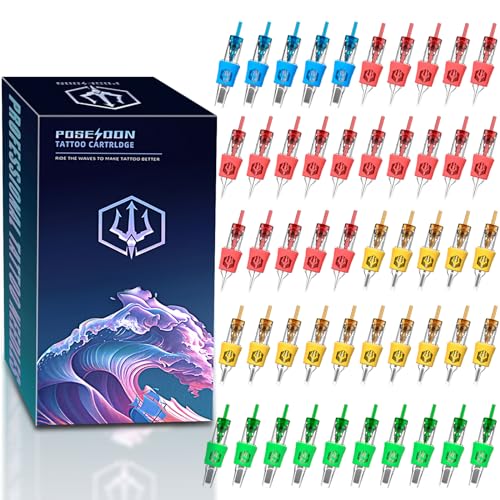 Poseidon 50Pcs Tattoo Cartridge Needles Assorted Mixed Size Round Liner Shader Magnum Curved/Round Mag # 12 Standard 3RL 5RL 7RL 9RL 5RS 7RS 9RS 7RM Beauty and Personal Care POSEIDON Default Title