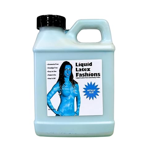 Metallic Blue 8 Oz - Liquid Latex Face and Body Paint Ammonia Free, Cosplay Avatar Shimmery Blue Sparkle Peel Off Paint