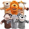 JOYIN 6Pcs Kids Hand Puppet Set with Working Mouth, Toddler Animal Plush Toy Includes Elephant, Giraffe, Lion, Bear, Raccoon and Monkey for Show…