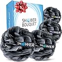 SHOWER BOUQUET Loofah-Charcoal Bath-Sponge-4-Pack // Extra-Large 75g Soft Mesh Black Loofa Lufa Loufa Luffa Puff Set/Exfoliating Body Scrubber