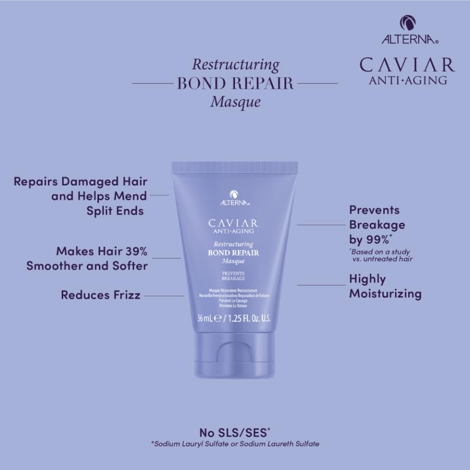 Alterna Haircare CAVIAR Anti-Aging Restructuring Bond Repair Travel Kit - Shampoo, Conditioner, Masque | Strengthens and Protects Damaged Hair
