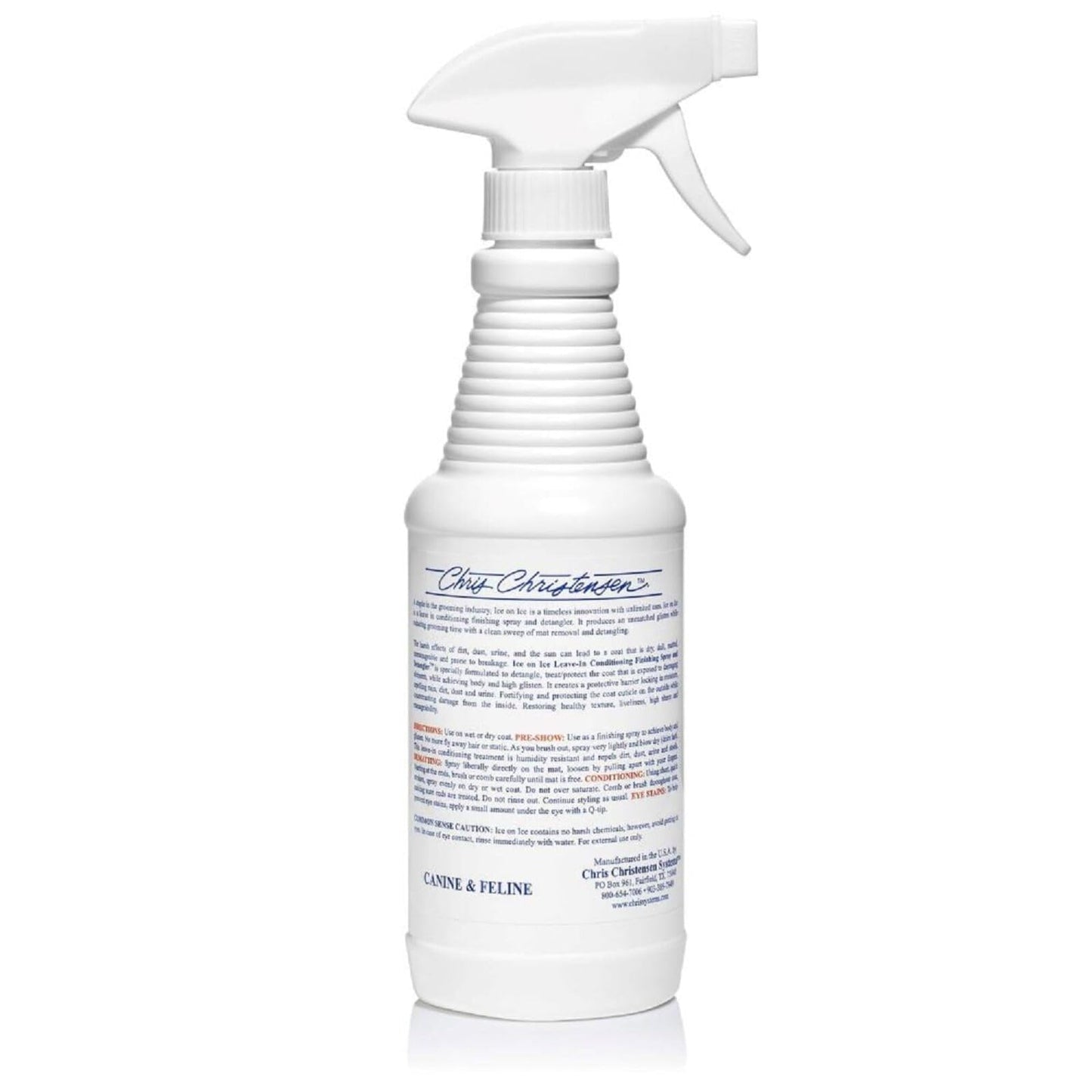 Chris Christensen Ice on Ice Dog Detangler & Finishing Spray – Ready to Use, Conditions, Prevents Residue, All Coat Types, Professional Grooming, 16oz, USA Made