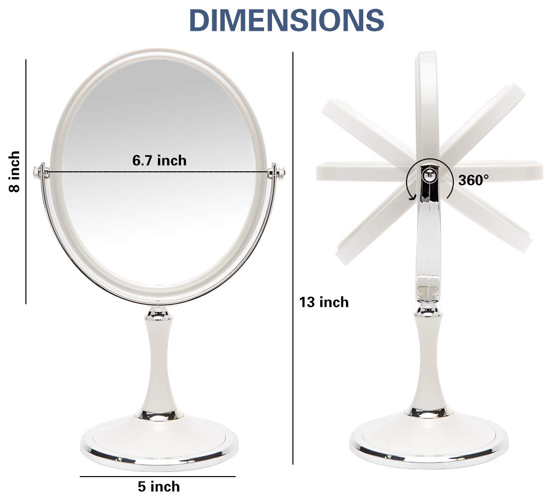 YEAKE Vintage Table Mirror with Stand 8-inch Double Sided Swivel 1X/3X Magnification Desk Mirror with Silver Style 13 Inch Height Standing Tabletop