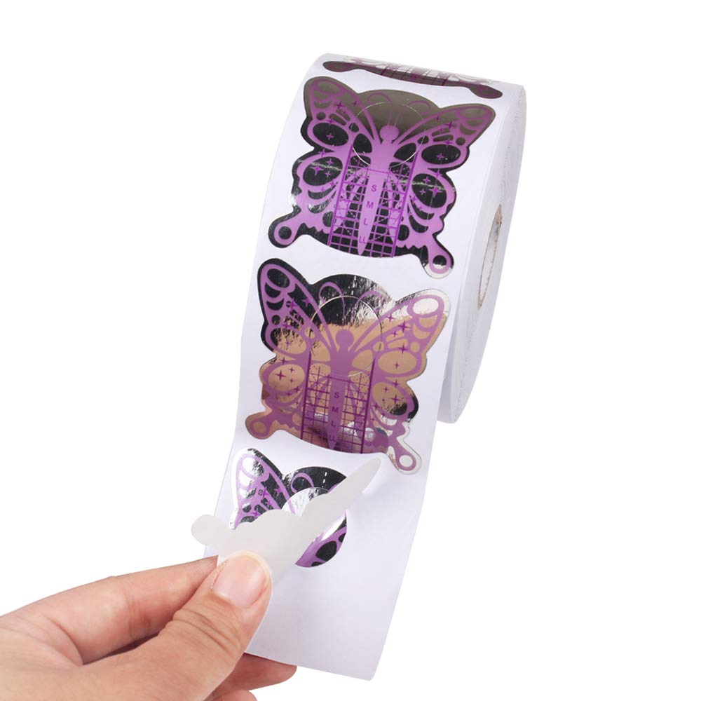 BeautyLeader 500Pcs Nail Form Pruple Bufferfly Shape Nail Art Guide Form Acrylic Tips UV Gel Extension Stickers Guide Stencil Manicure Tools for Nail
