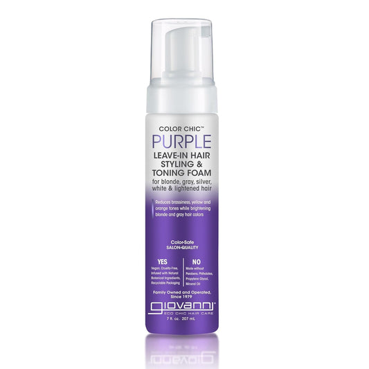 GIOVANNI Color Chic Purple Leave-In Hair Styling & Toning Foam - Purple Foam for Blonde, Gray, Brassy, Fine Hair, Gives Volume & Shine for Women & Men Beauty & Personal Care GIOVANNI