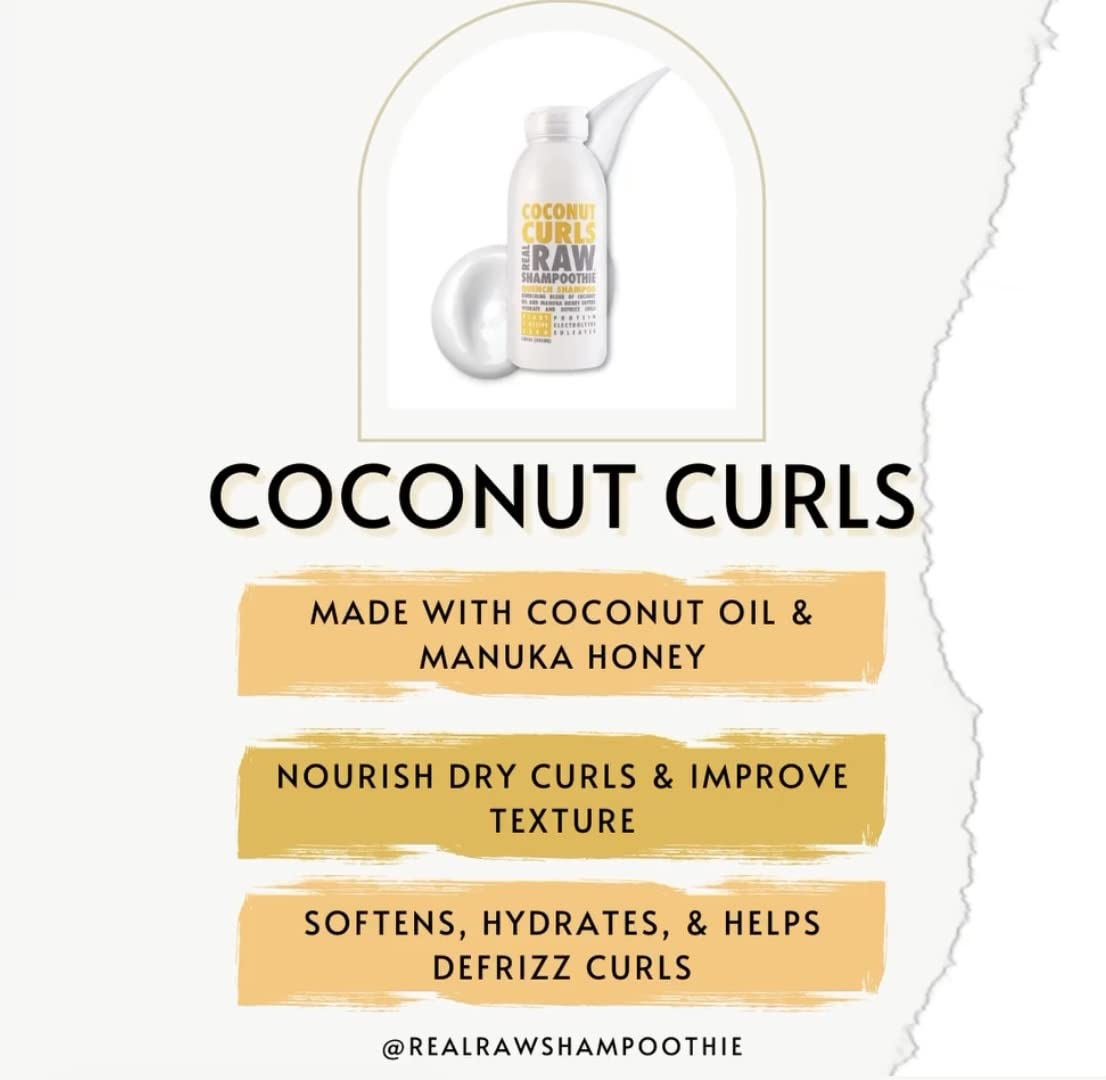 Real Raw Coconut Shampoo and Conditioner set Hydrate, Enhance, Define Curls Defrizz and Detangle 12 Fl Oz (Pack of 2)