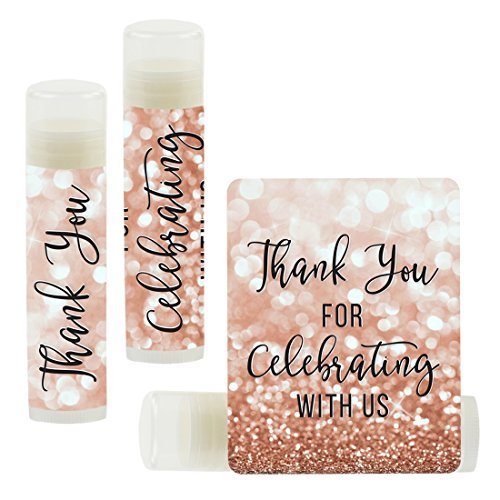 Andaz Press Bridal Shower Bachelorette Party Lip Balm Party Favors, Faux Rose Gold Glitter Shimmer, Thank You for Celebrating With Us, Bridesmaid Lip