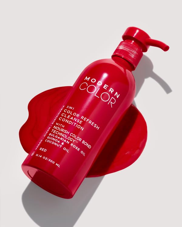 Modern Color 3-in-1 Hair Color Refresh, Cleanse & Condition - 100% Vegan, Cruelty-Free, Sustainably Packaged, Non-Toxic, Certified Clean Beauty (Red)
