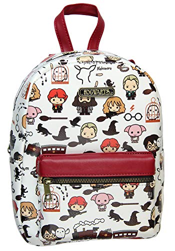Bioworld Harry Potter Allover Chibi Character Pattern Faux Leather Tote Bag Mini Backpack