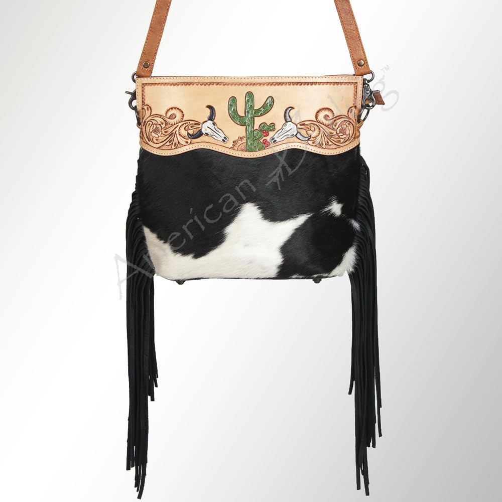 American Darling Women's Clutch Bag Western Hand Tooled Hair on Genuine Leather Handbag and Ladies Purse