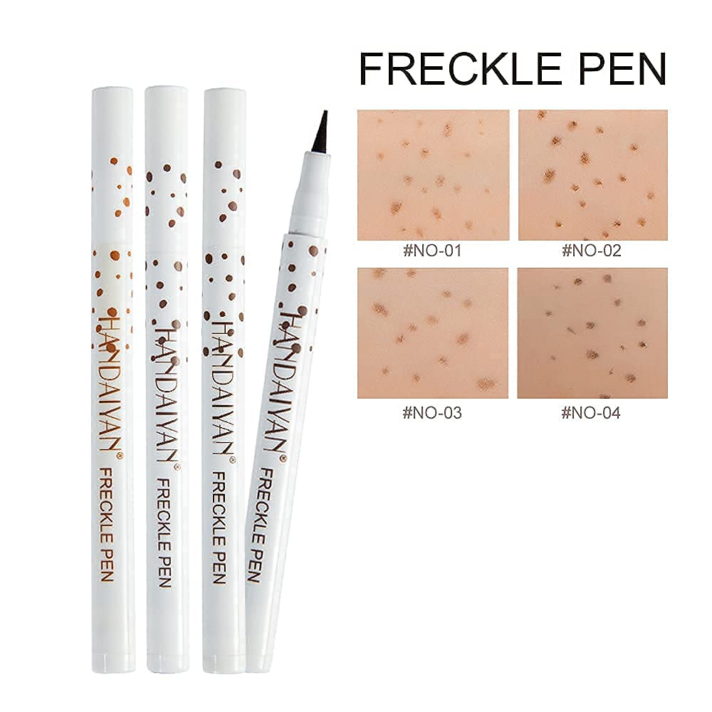 Freckle Pen 4 Colors Available, Natural Lifelike Freckle Makeup Pen, Waterproof Long Lasting Quick Dry - Light Brown, Natural Coffee, Chestnut, Dark