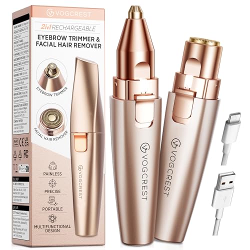 VG VOGCREST Eyebrow & Facial Trimmer: 2 in1 Rechargeable Facial Hair Removal & Eyebrow Shaver - Body Razor with Built-in LED Light (Rose Gold) Beauty and Personal Care VG VOGCREST Default Title