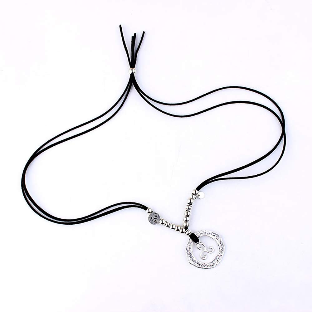 DoubleNine Boho Ethnic Choker Necklace Retro Infinite Coin Adjustable Choker Charm Simple Layering Cord Everyday Accessories for Women Girls (black)
