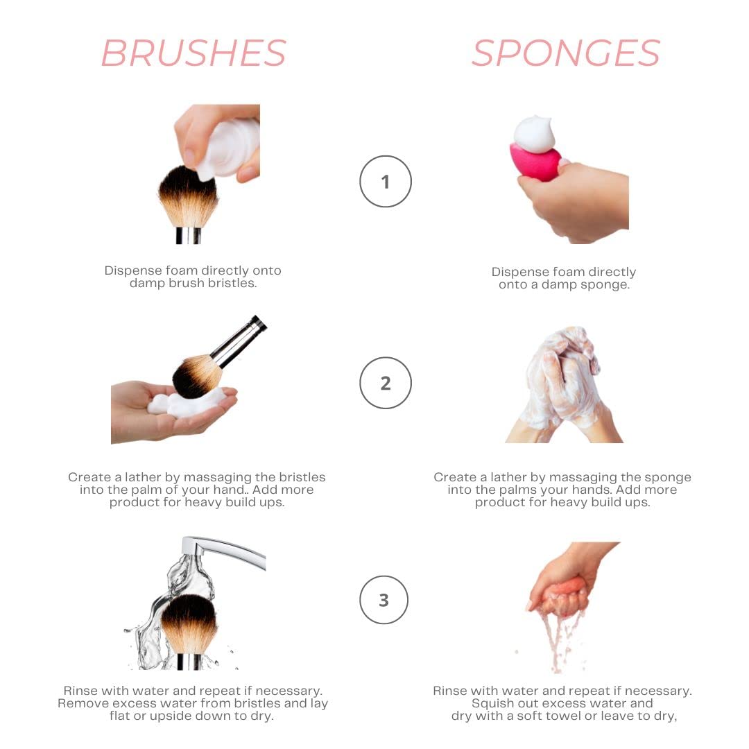 Brush Bubbles Foaming Makeup Brush Shampoo And Conditioning Cleanser For Makeup Sponges, Brushes & Applicators, Fragrance Free, Cruelty-Free, Vegan