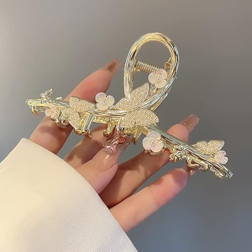 Rhinestones Butterfly Hair Clips Gold Metal Hair Claw Clips Large Hair Accessories Hair Barrettes Clips for Women Strong Hold Flower Hair Clamps
